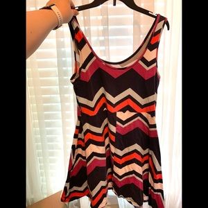 Rue 21 skater tank dress. XL. Navy magenta white aqua & hot pink chevron pattern